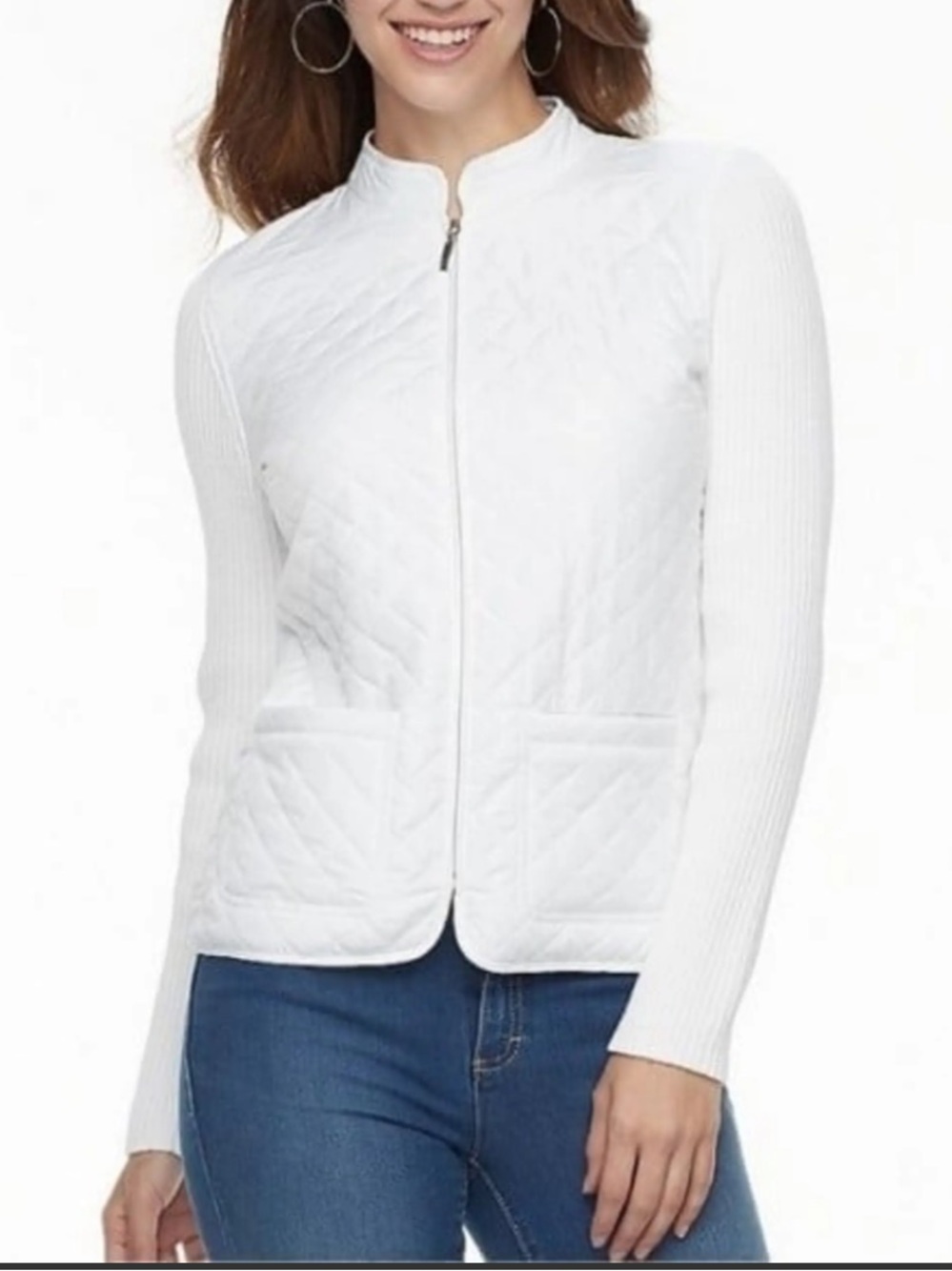 Women's Croft & Barrow Quilted Zip Up Sweater Lightweight Jacket
